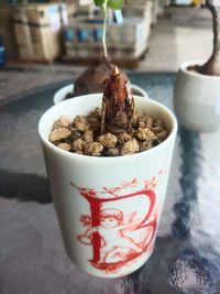 Close-up of coffee served on table