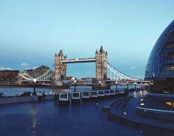 View of suspension bridge in city