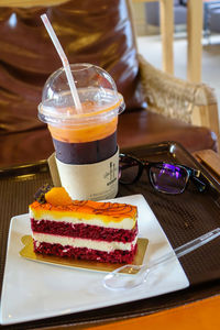 Close-up of dessert served on table