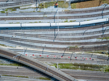 Aerial view of railroad tracks