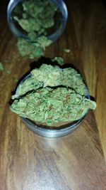 High angle view of bowl on table