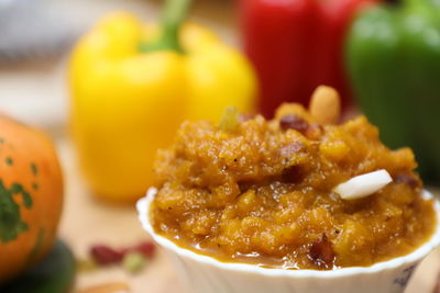 Close-up of pasta in bowl on table