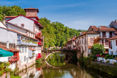 River amidst houses and buildings against sky