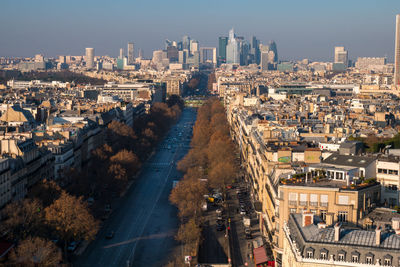 High angle view of street amidst buildings in city