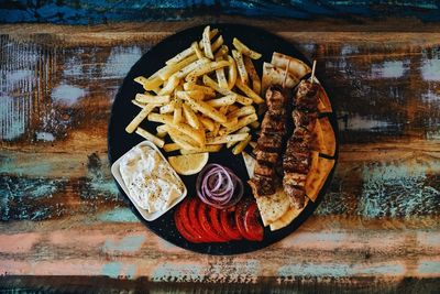 High angle view of food on table