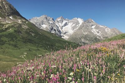 Scenic view of mountains against clear sky