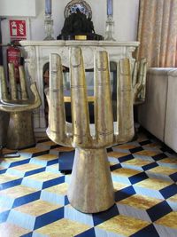 Tables and chairs on tiled floor