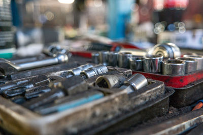 Close-up of old machinery in industry