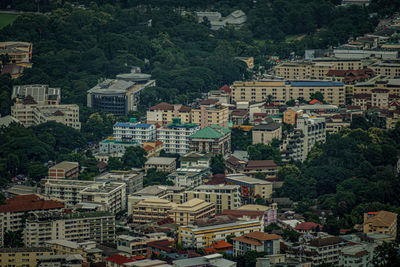 High angle view of buildings in city