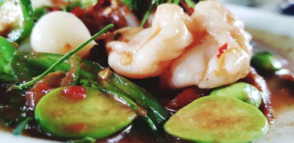 Close-up of served food in plate