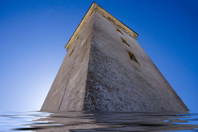 Low angle view of building against blue sky