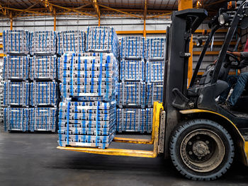 Forklift in warehouse