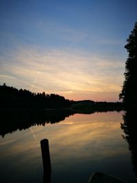 Scenic view of lake against sky during sunset