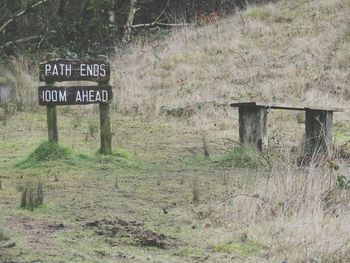 Close-up of sign on grass