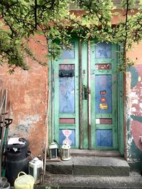 Closed door of house