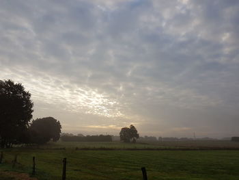 Scenic view of field against sky during sunset