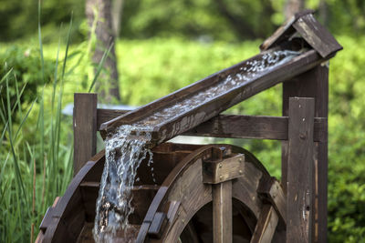 Close-up of traditional water wheel