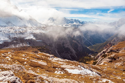 Scenic view of snowcapped mountains against sky