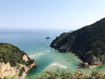 Scenic view of sea against clear sky