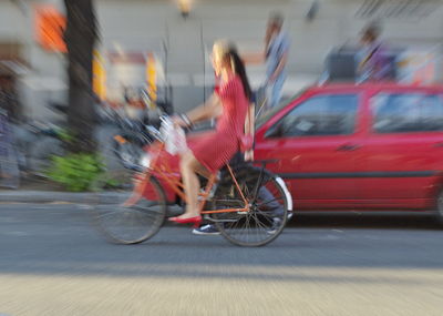 Blurred motion of car on road