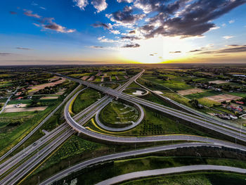 High angle view of road against sky during sunset