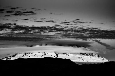 Scenic view of silhouette mountain against sky