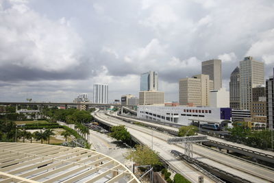 High angle view of cityscape against sky