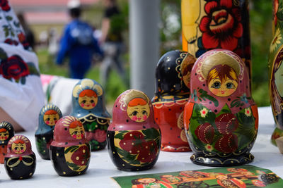 Close-up of toys for sale at market