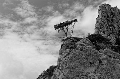 Low angle view of rocks against sky