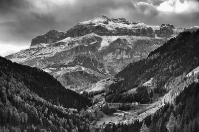 Scenic view of mountains against sky during winter