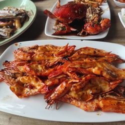 High angle view of meal served on table