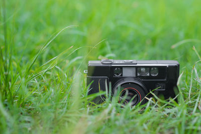 Vintage car on field