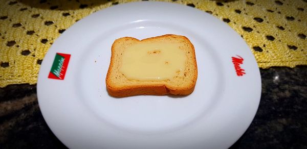 High angle view of bread in plate