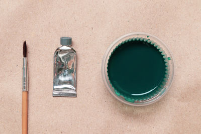 High angle view of drink on table against wall