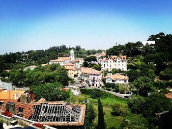 High angle view of townscape against sky