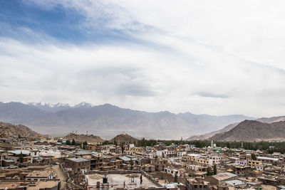 High angle shot of townscape against sky