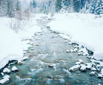 Frozen river stream during winter