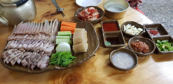 High angle view of fish on table