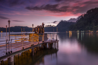 Scenic view of lake against sky at sunset