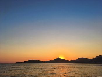 Scenic view of sea against clear sky during sunset