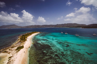 Scenic view of sea against blue sky