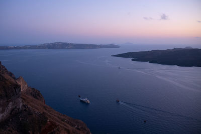 High angle view of sea against sky during sunset