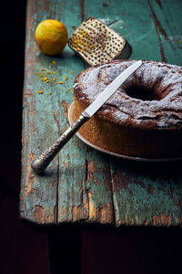 High angle view of cake on table