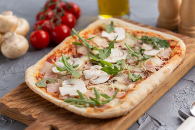 Close-up of pizza on table