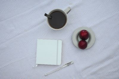 High angle view of coffee on table