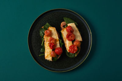 Directly above shot of food in plate on table