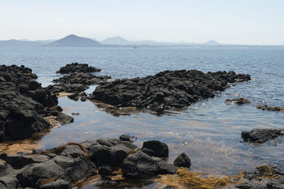 Scenic view of sea against clear sky