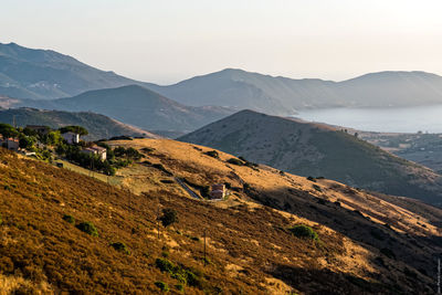 High angle view of mountains against sky