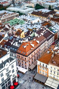 High angle view of buildings in town