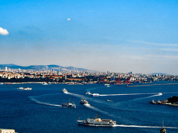 High angle view of boats in sea